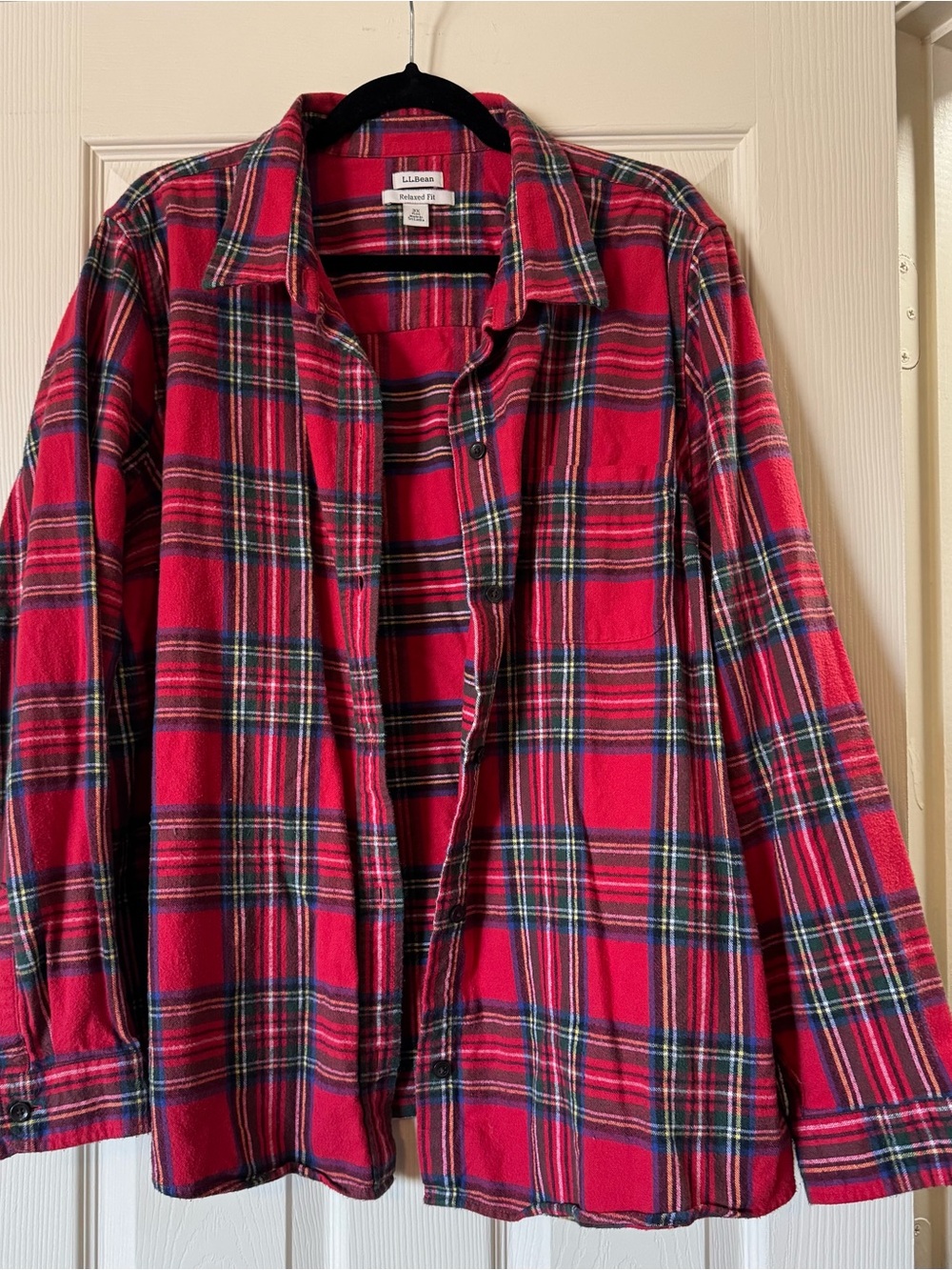 L.L. Bean Red and Green Plaid Flannel Button-Down Shirt